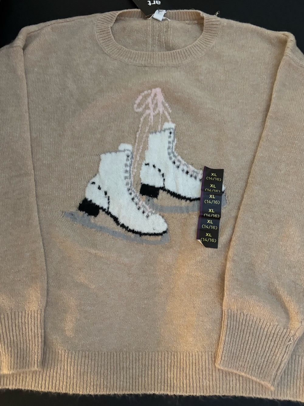 ART CLASS Girls Beige Sweater with White Ice Skate Graphic Birthday or Christmas
